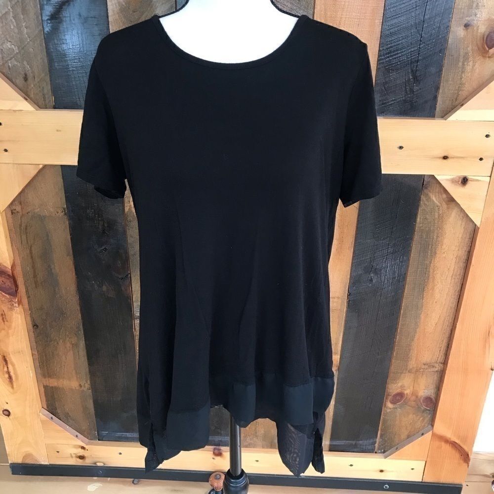 Pebble and Stone black top with chiffon hemline
